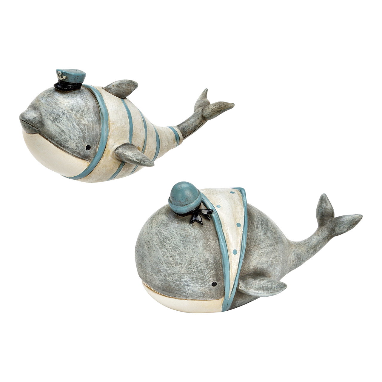 Baleine en poly, 2 fois, bleu (L/H/P) 16x7x9cm Töpferei, Figur