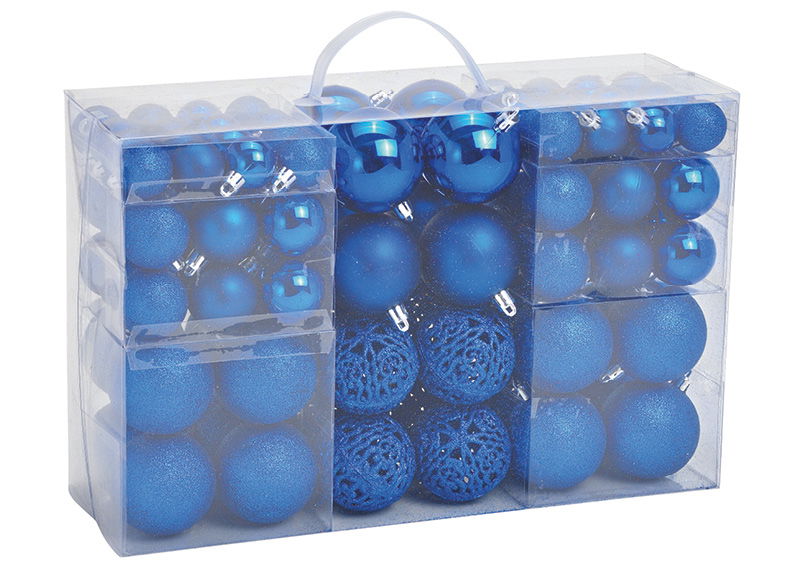 Weihnachtskugeln aus Kunststoff, 100er-Set, Blau Ø3/4/6cm (B/H/T) 35x23x12cm Kugel, Golf, Golfball, Sport