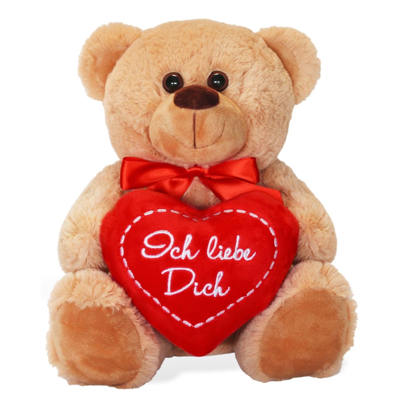 Teddybeer met hart van pluche bruin (B/H/D) 20x25x20cm_40707 Teddy, Plushie, Herz, Rosette, Samt