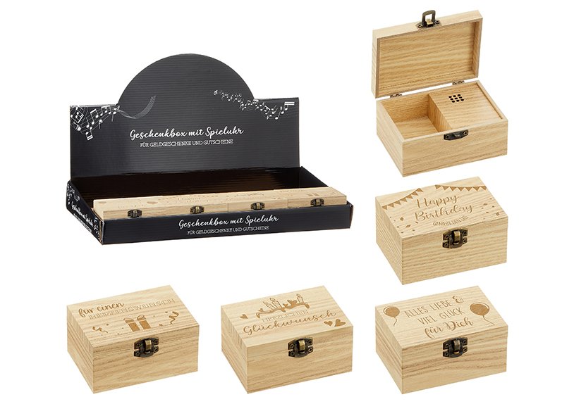 Music box, music box, birthday wooden nature 4-fold, (W/H/D) 10x5x7cm