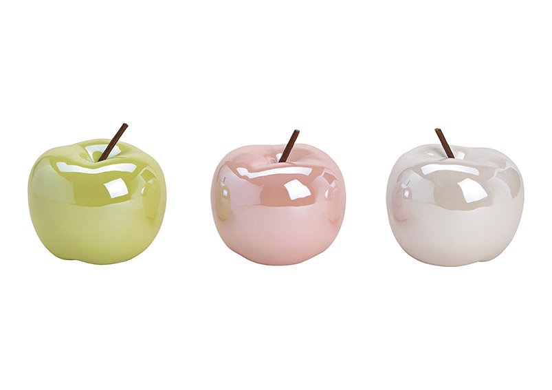 Apple ceramic, 3 assorted gree/pink/cream, (w/h/d) 10x10x10cm