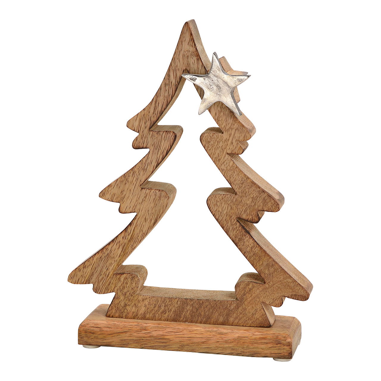 Présentoir sapin avec décor étoile en métal en bois de manguier marron (L/H/P) 17x23x5cm