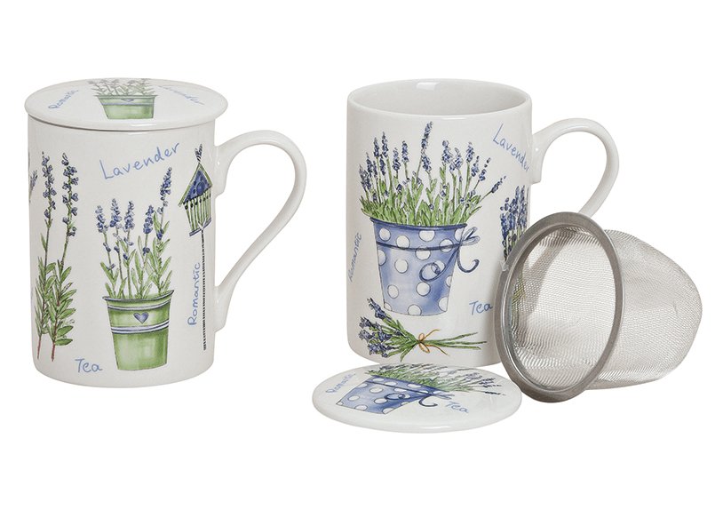 Mug à thé Lavande en porcelaine, 3 couleurs, 10 cm, 250 ml