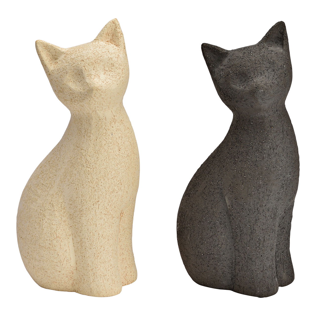 Gatto in ceramica beige, nero 2 pieghe, (L/H/D) 15x30x12cm