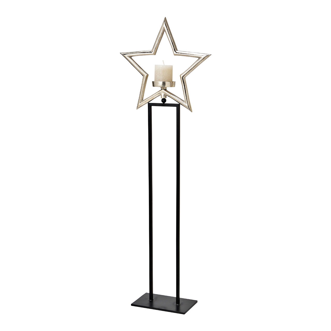 Candle holder star made of metal silver, black (W/H/D) 36x111x15cm