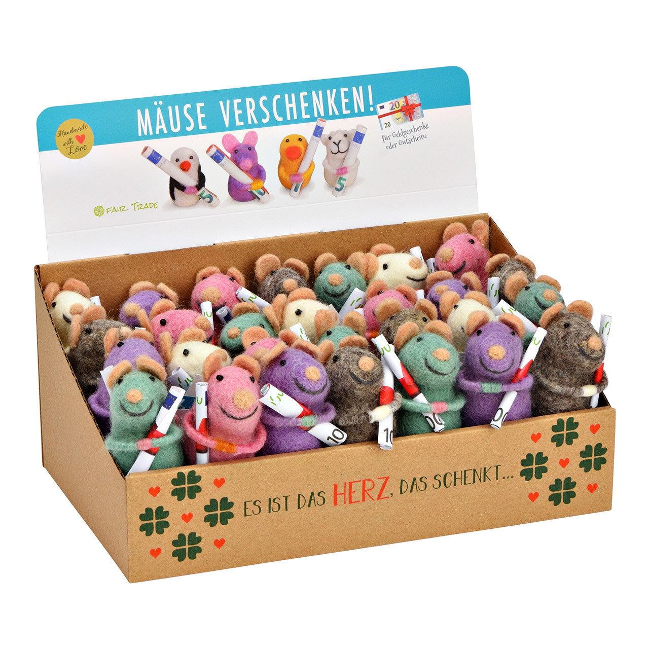 Plüsch Maus, Geldrolle, kleine Maus, bunter Plüsch, Spielzeugfigur