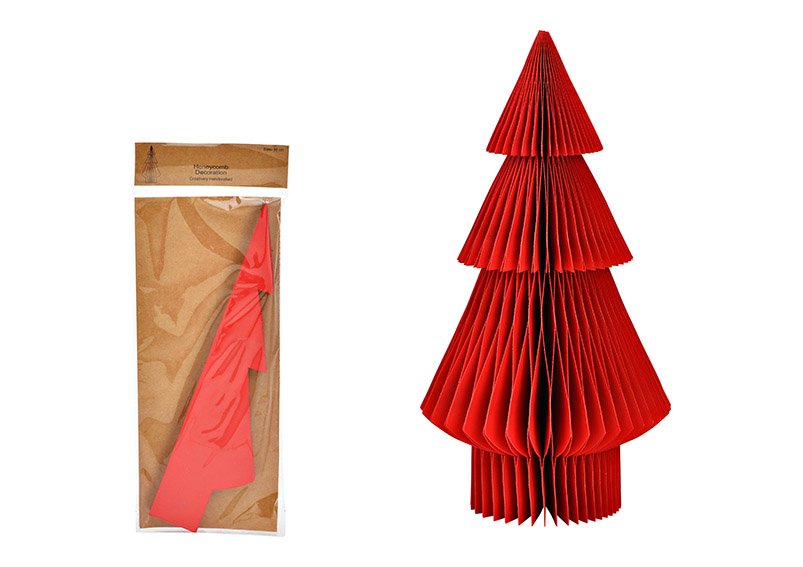 Honeycomb fir tree made of paper/cardboard red (W/H/D) 15x30x15cm