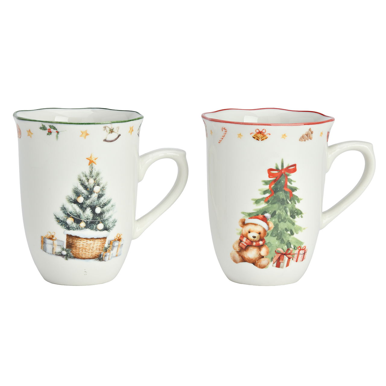 Becher Weihnachts Dekor aus Porzellan Rot 2-fach sortiert (B/H/T) 12x11x8.5cm 320ml Pokal