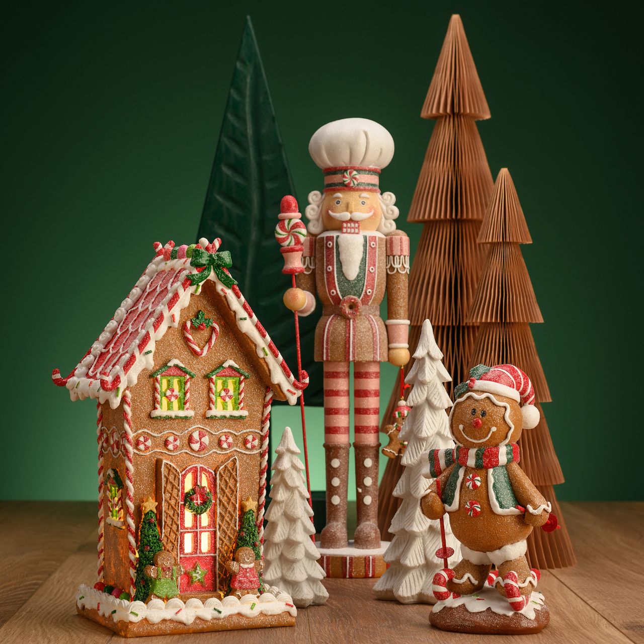 Gingerbread house with LED, exclusive 2xAAA made of poly colorful (W/H/D) 18x31x13cm