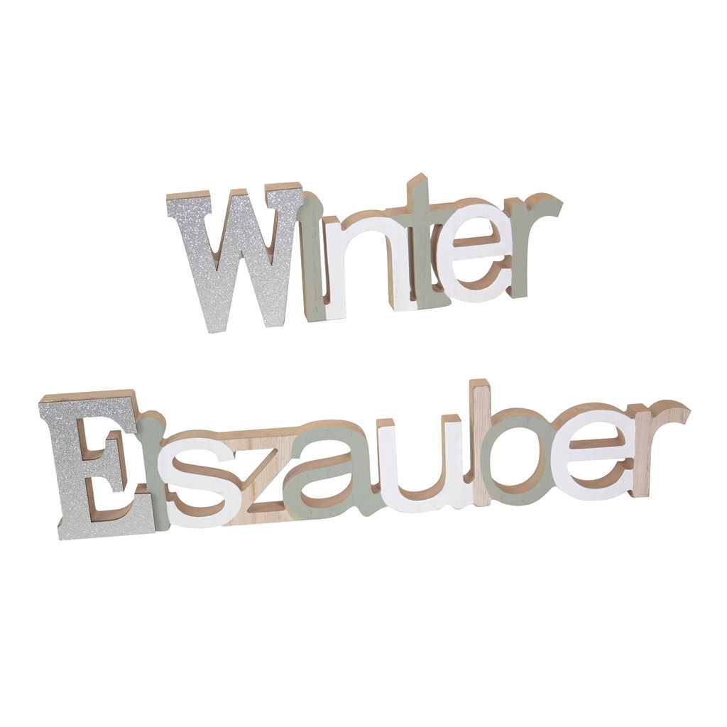 Winter letters om te plaatsen, hout, 31x2x11cm, 1 stuk, grijs-wit Text, Logo
