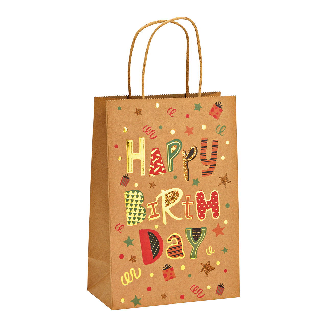 Geschenktas Happy Birthday van papier/karton bruin (B/H/D) 18x27x10cm