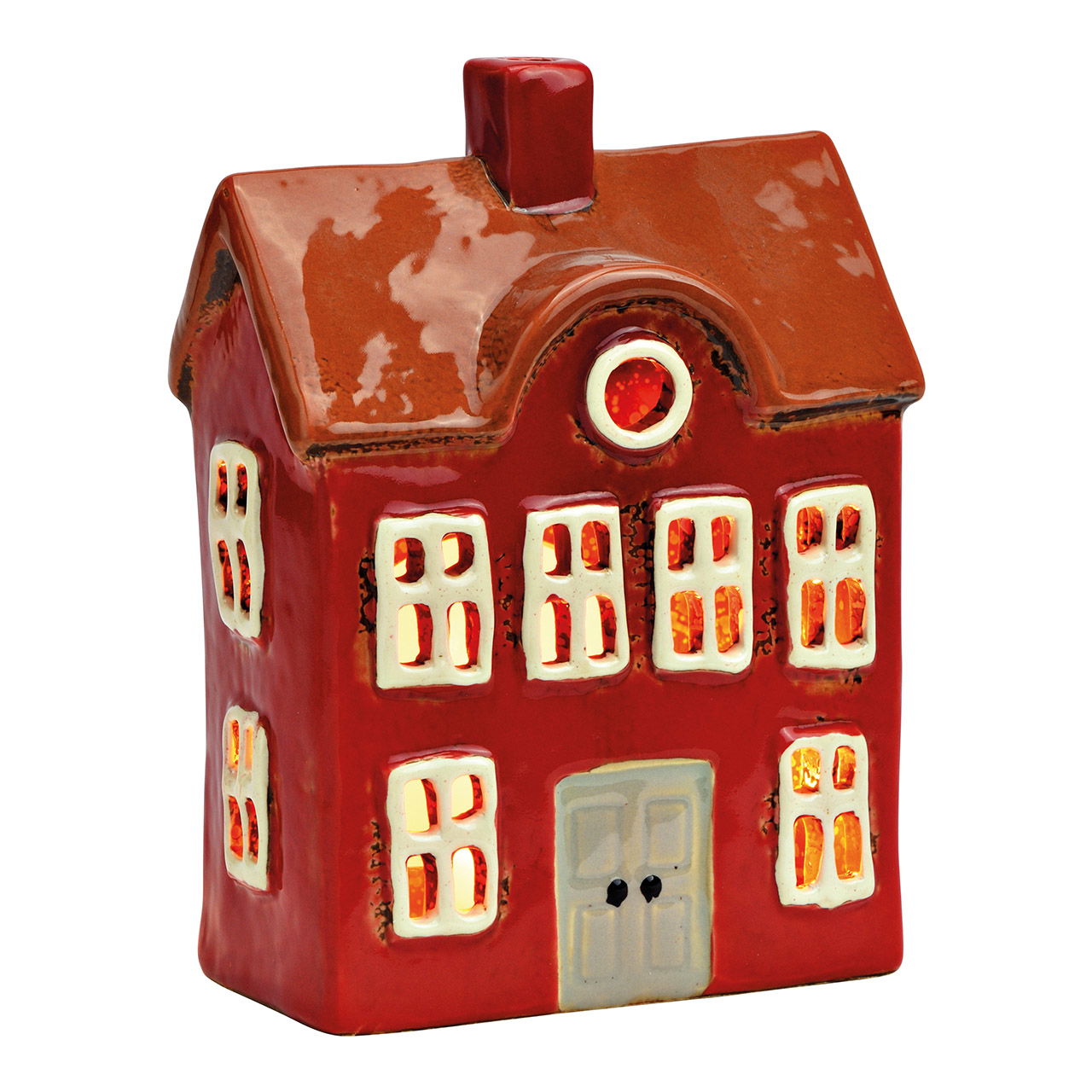 Lichthaus aus Steingut, Rot (B/H/T) 12x17x7cm