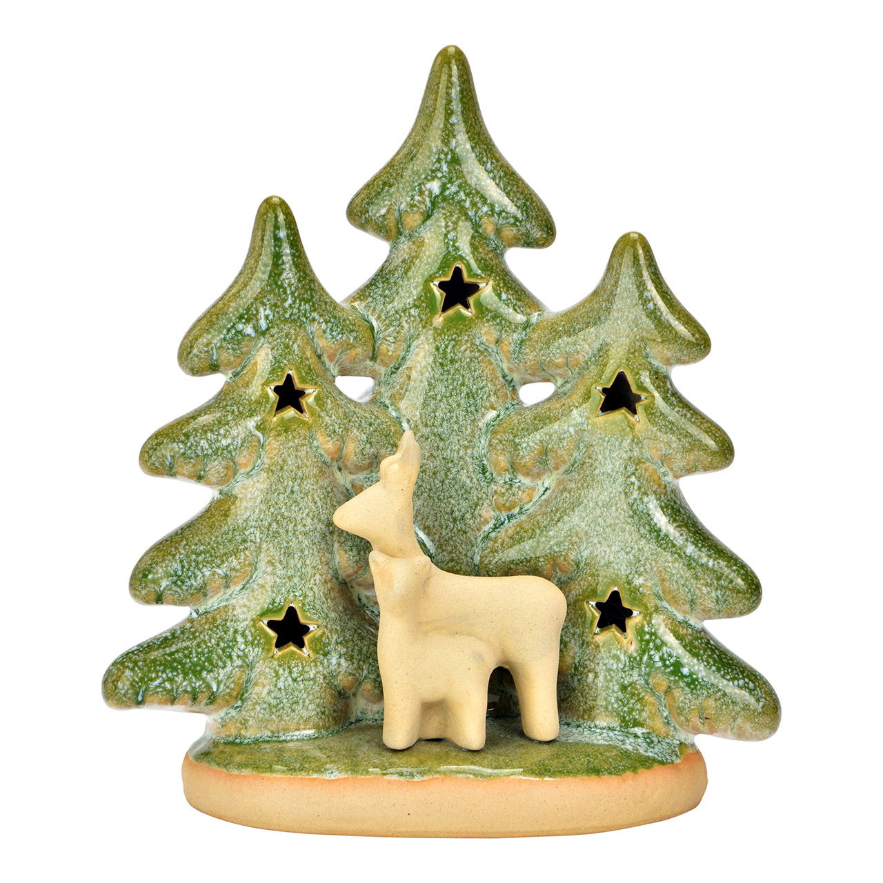 LED Tannenbaum/Hirsch (exkl. 3xLR44) aus Keramik, Grün (B/H/T) 16x17x8cm LED Tannenbaum/Hirsch (exkl. 3xLR44) aus Keramik, Grün (B/H/T) 16x17x8cm