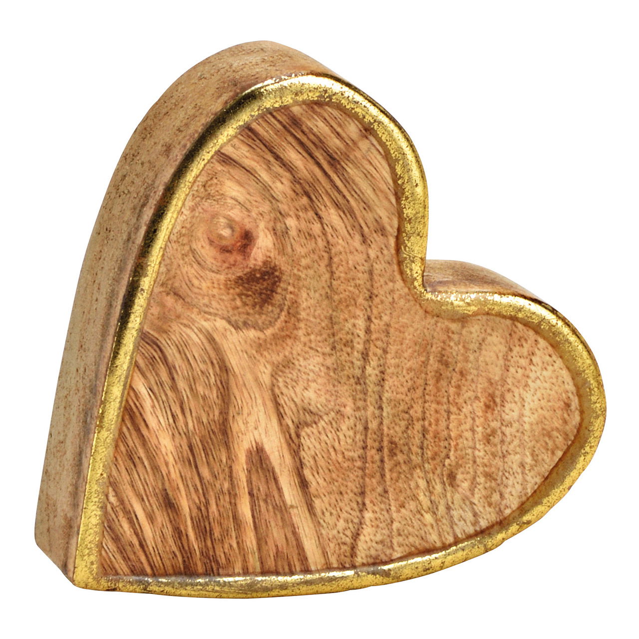 Mango wood heart with gold lines natural (W/H/D) 10x10x4cm