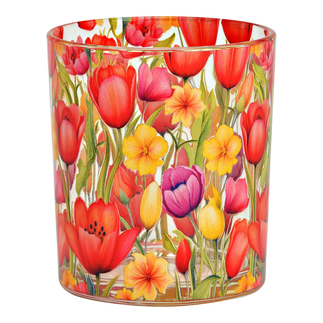 Photophore Tulipes décorées de fleurs en verre, multicolore (L/H/P) 9x10x9cm