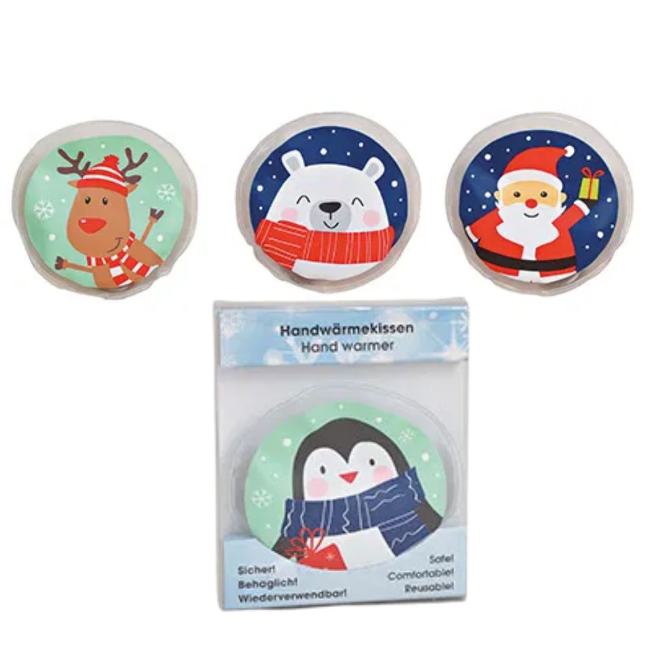 Réchauffeur de poche Père Noël, pingouin, élan, ours en plastique Multicolore 4 fois, Ø9cm Visitenkarte, Papier, Text