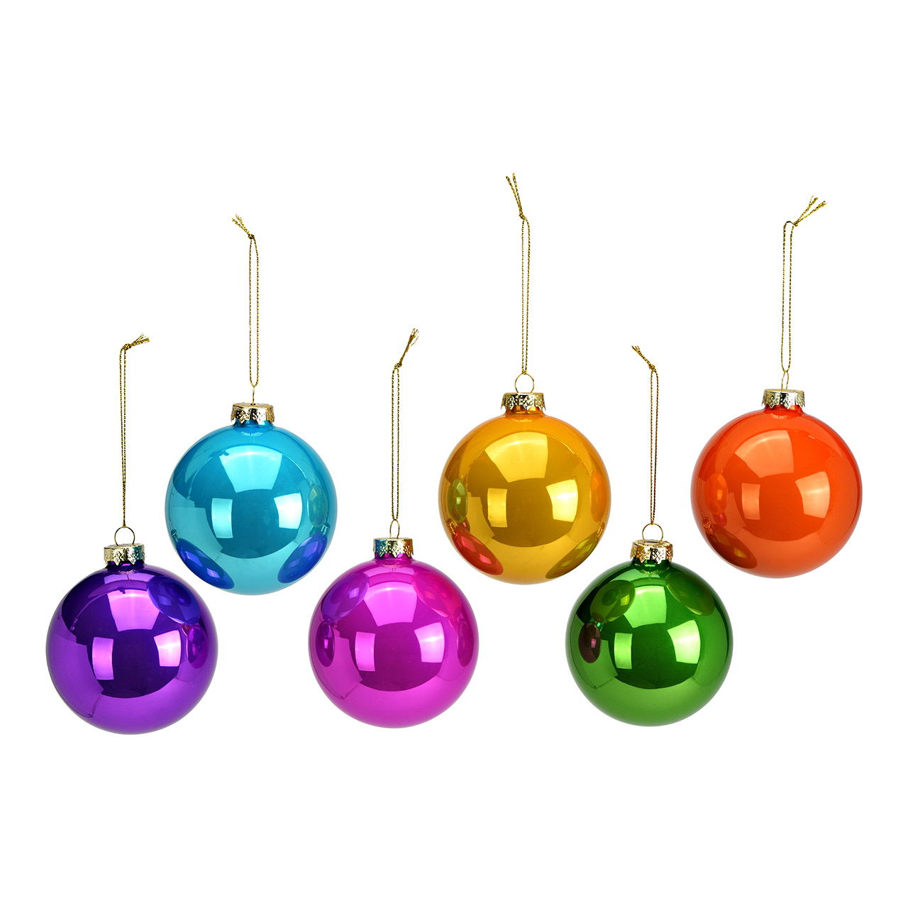 Set van 6 glazen kerstballen, gekleurd Ø8cm