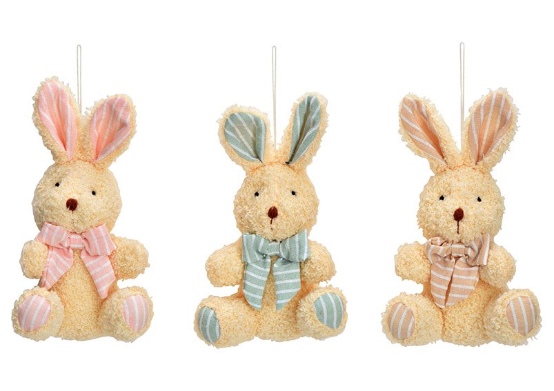Plush bunny beige, green, pink 3-fold, (W/H/D) 10x18x7cm