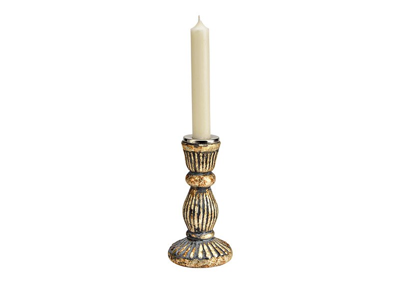 Glass candle holder antique gold (W/H/D) 8x15x8cm