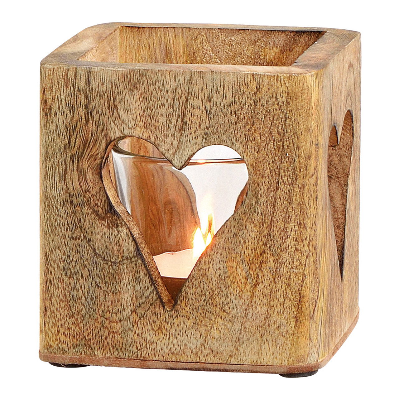 Lantern heart decor made of mango wood, brown glass (W/H/D) 9x9x9cm Lantern heart decor made of mango wood, brown glass (W/H/D) 9x9x9cm