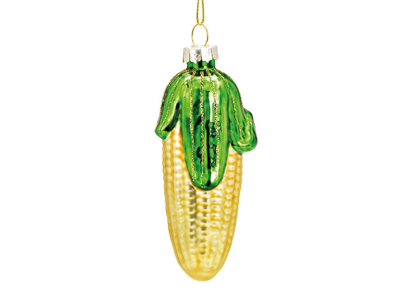 Christmas hanger corn on the cob glass yellow (W/H/D) 4x10x4cm