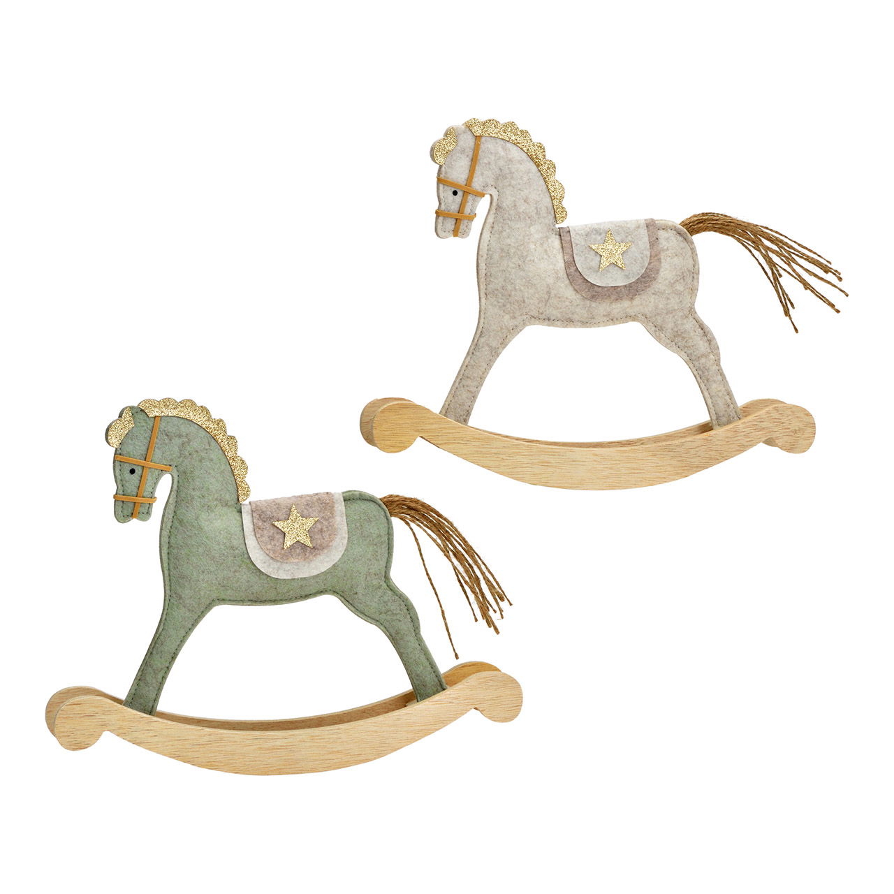 Rocking horse made of felt/wood, 2-fold, beige/green (W/H/D) 30x24x4cm