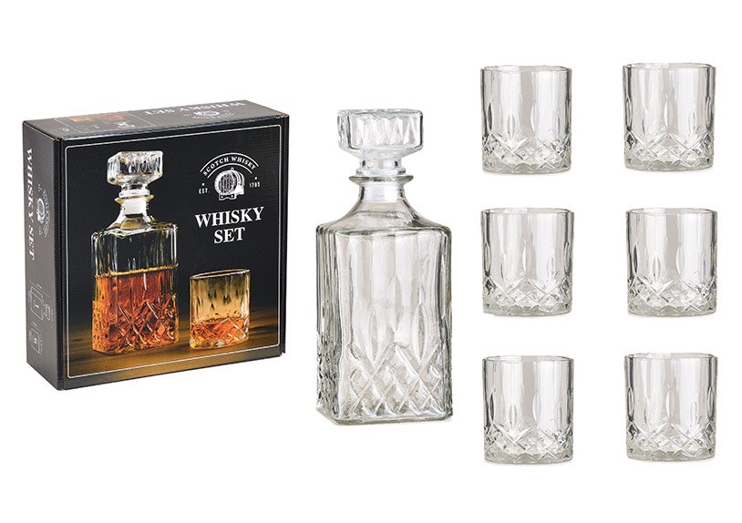 Whisky Set aus Glas Transparent 7er Set, Flasche 1l + Gläser 285ml, (B/H/T) 26x26x10cm