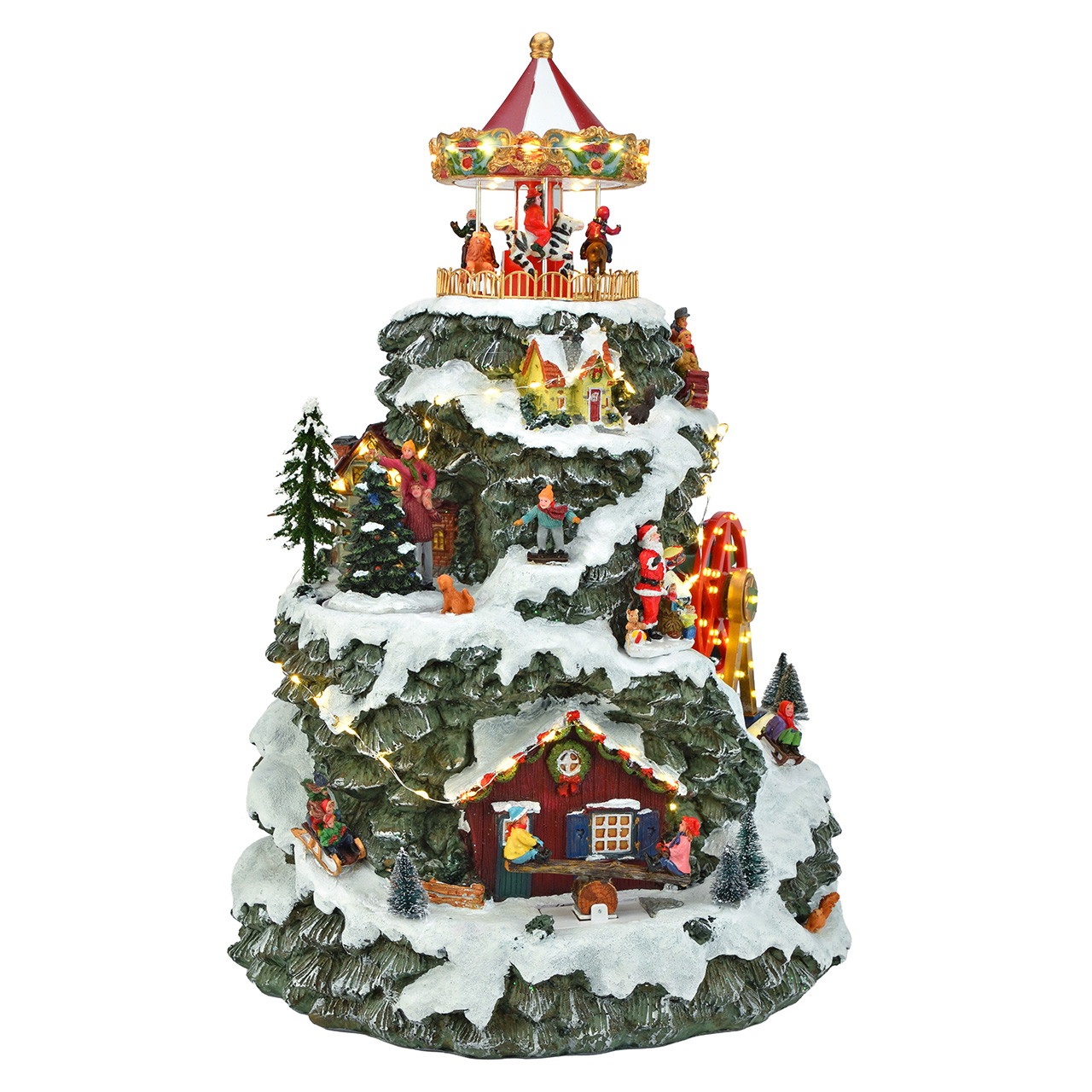 Juletræsdekoration, bevægelig, med LED-belysning, musik og stikadapter, fremstillet af farvet poly (B/H/D) 35x51x35 cm Weihnachtsdekoration, Winterdorf, Karussell, Schneelandschaft, Beleuchtete Weihnachtsfigur