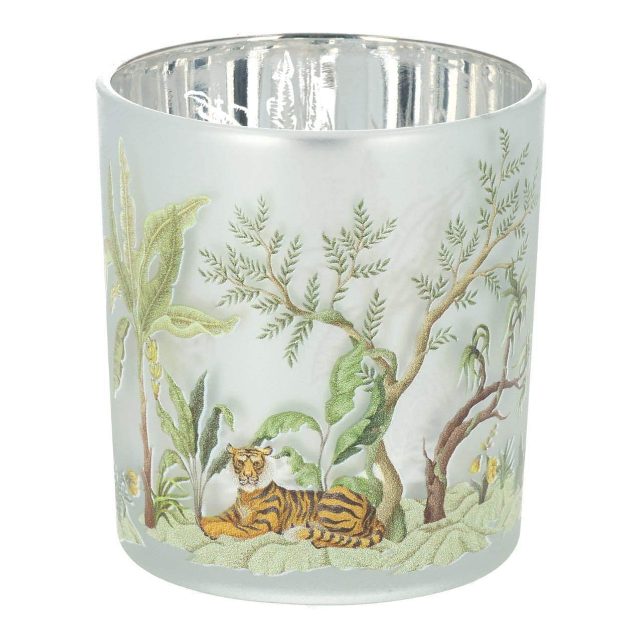 Glaslygte med tigermotiv, farvet (B/H/T) 7x8x7 cm glas, kerzenhalter, dekoration, tiger, natur szene