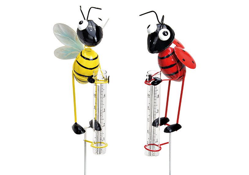 Fiche coccinelle, abeille, avec pluviomètre en verre en métal Rouge, jaune, 2 fois, (L/H/P) 9x85x9cm