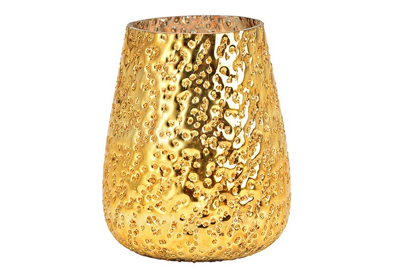 Glass windlight gold (W/H/D) 11x13x11cm 