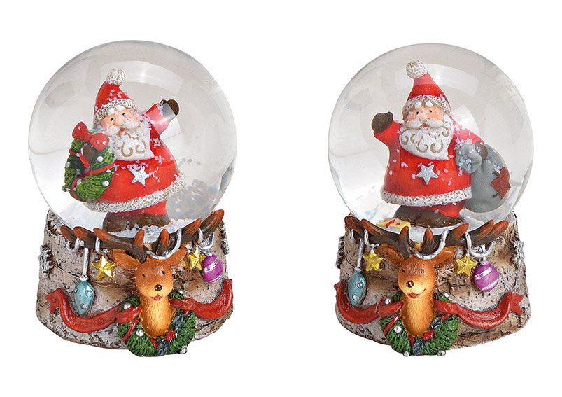 Schneekugel Nikolaus auf Hirschdekor Sockel aus Poly, Glas Bunt 2-fach, (B/H/T) 4x6x5cm