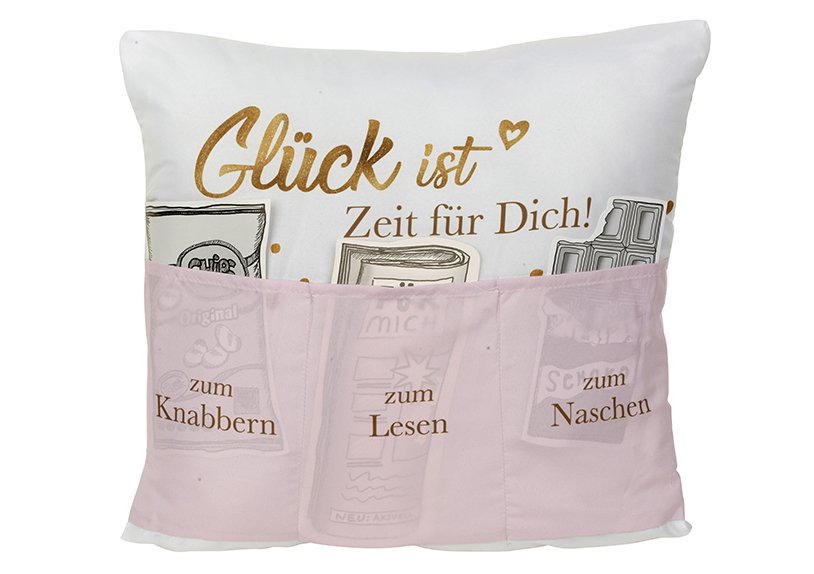 Pillow, sofa heroes, Glück ist Zeit für dich, of textile Pink (W/H/D) 40x40x8cm