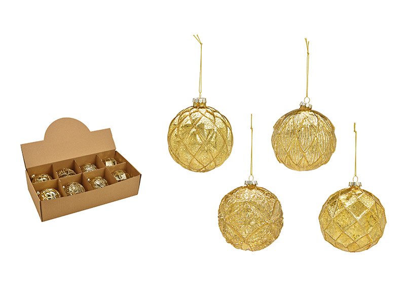 Weihnachtskugel mit Gold Glitter 3D Muster aus Glas Champagner 4-fach, (B/H/T) 10x10x10cm Ø10cm