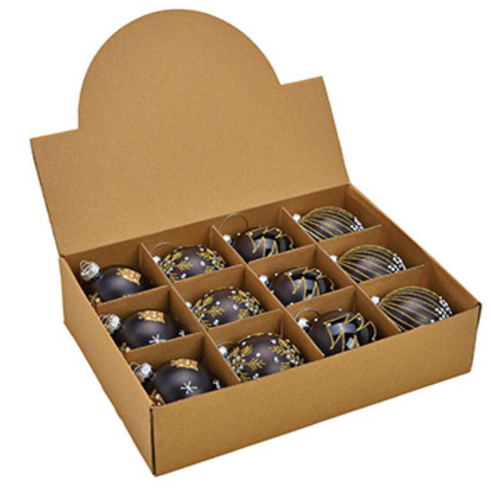 Boule de Noël Glitter Motif de Noël en verre, 4 fois, noir/or Ø8cm Kiste, Fußball, Person, American Football spielen, Sport