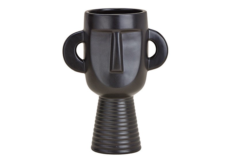 Vase face ceramic black (W/H/D) 17x24x11cm