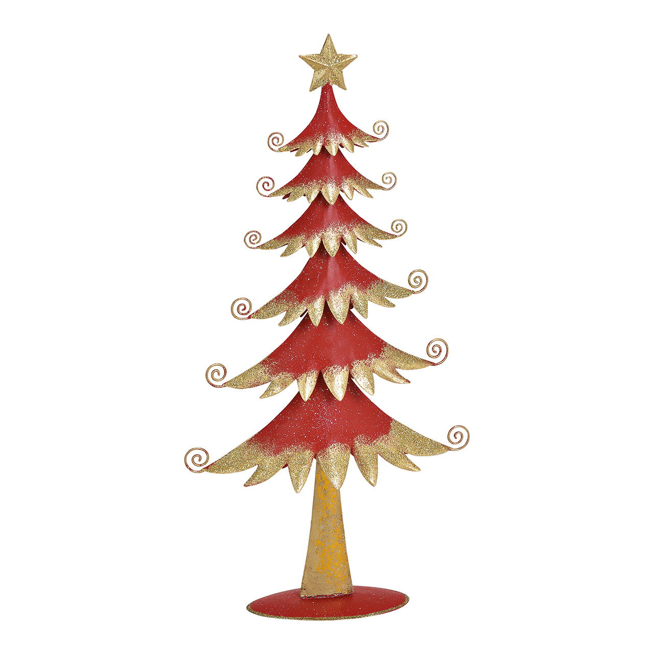 Tannenbaum aus Metall Rot mit Gold Glitter (B/H/T) 21x40x6cm