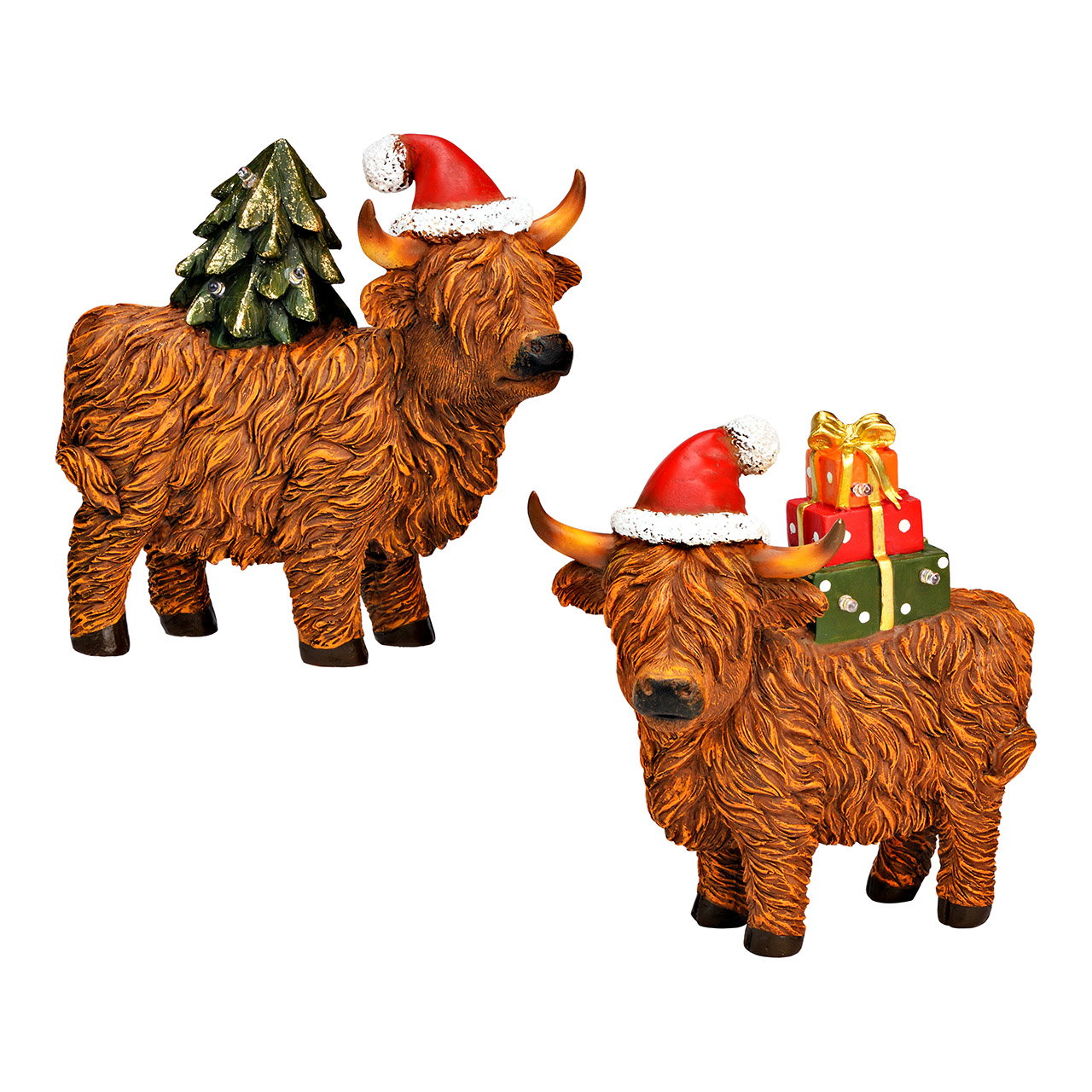 Figure Highland cow with LED Christmas decoration made of poly, 2-fold, brown (W/H/D) 22x11x22cm Battery operation 2xLR44 not included Bekleidung, Hut, Vieh, Säugetier