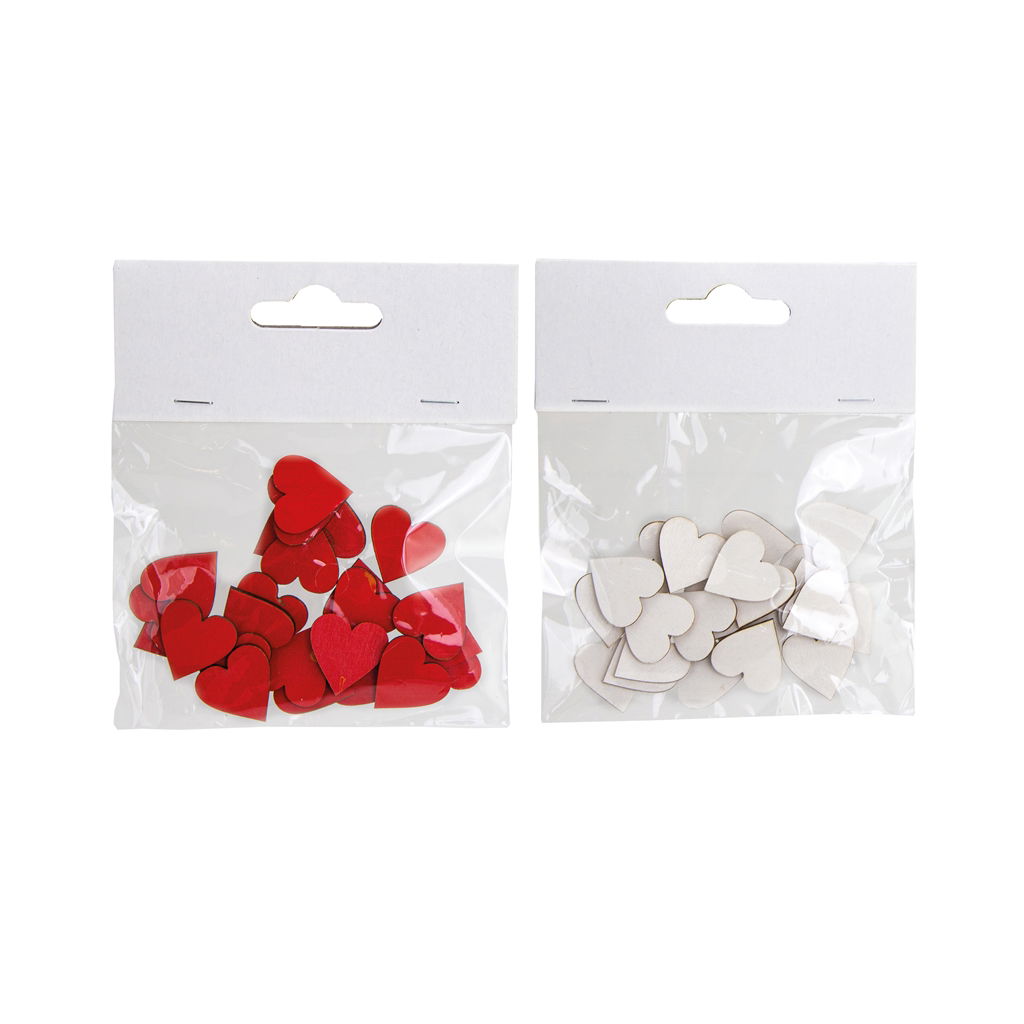 Streudeko Herzen, Holz, 2x2x0,2cm, 24 St./ Btl, weiß/rot Blume, Blütenblatt, Pflanze