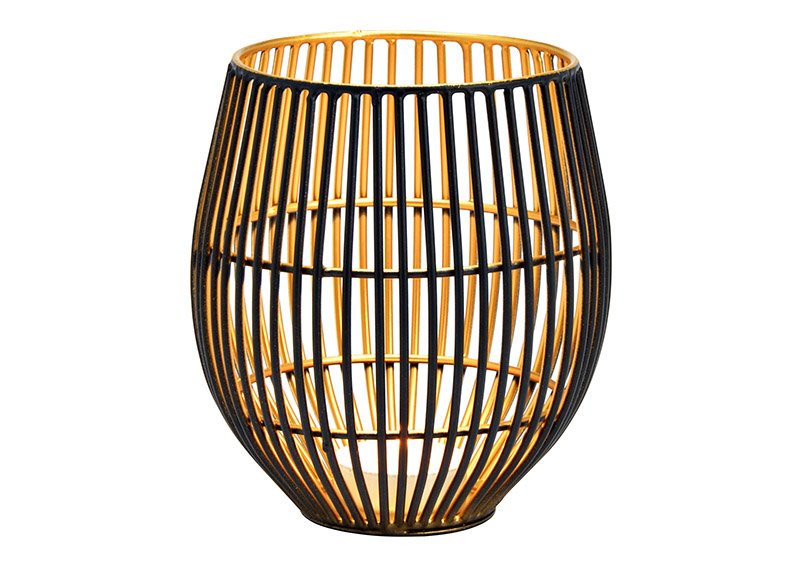 Windlicht, Kerzenhalter aus Metall Schwarz, gold (B/H/T) 12x14x12cm