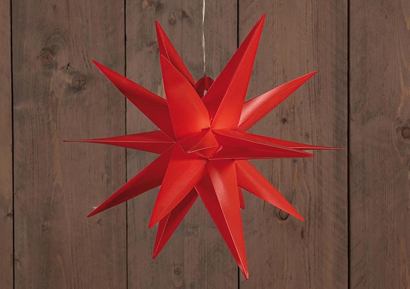 3D Star Red 35cm / 10led Warmwhite / 1,5m Transparent Lead / 3xAA 6/18h Timer Ip44