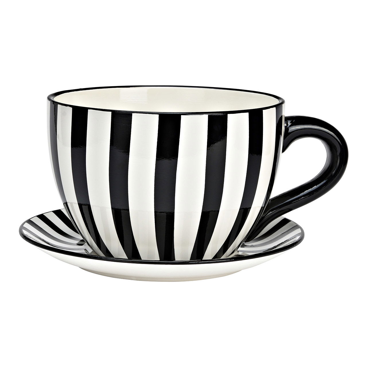 Pflanztasse gestreift aus Keramik, Schwarz/Weiß (B/H/T) 34x16x28cm Pflanztasse gestreift aus Keramik, Schwarz/Weiß (B/H/T) 34x16x28cm