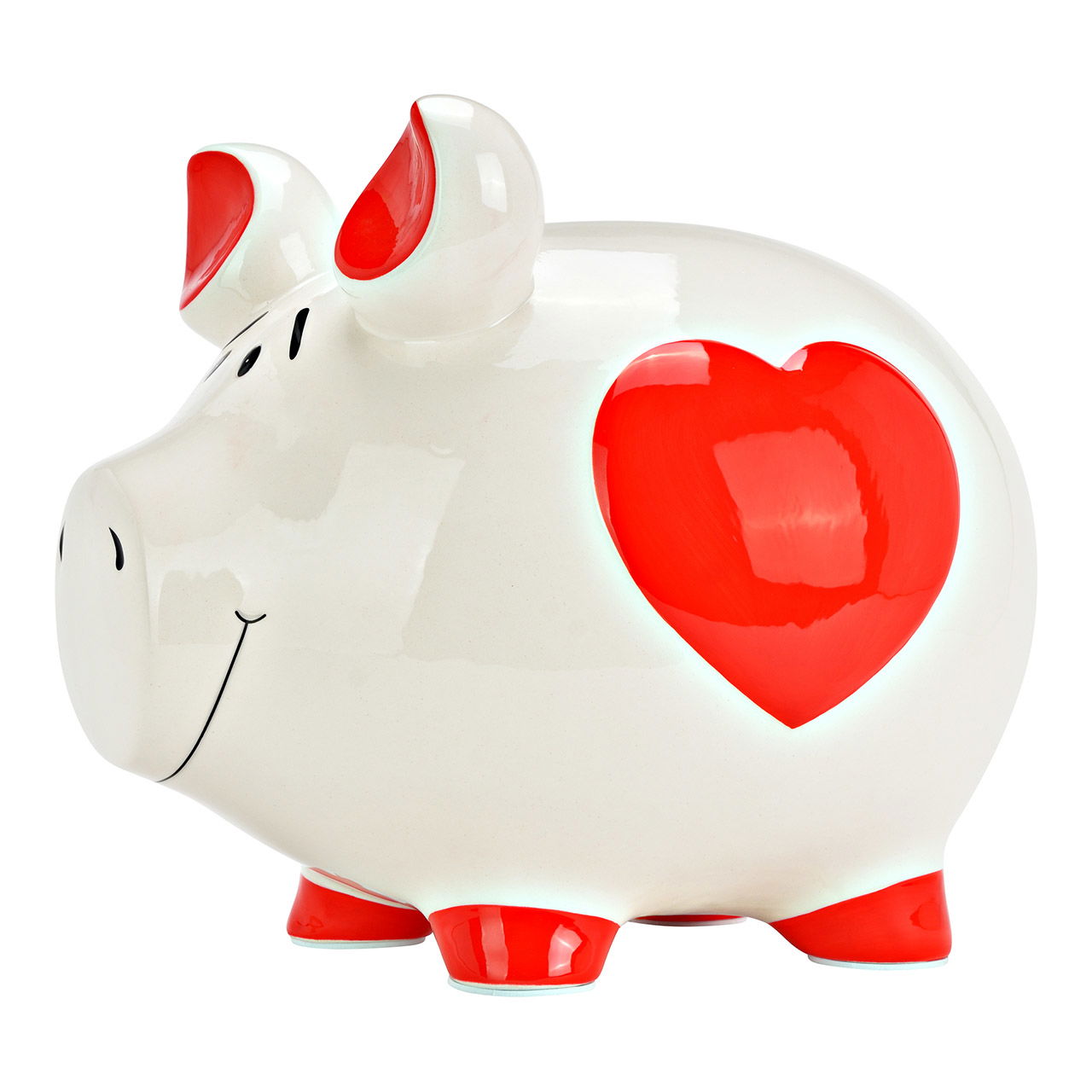 KCG Sparschwein Herz Dekor aus Keramik, Rot/Weiß (B/H/T) 30x25x25cm Monsterschwein Sparschwein