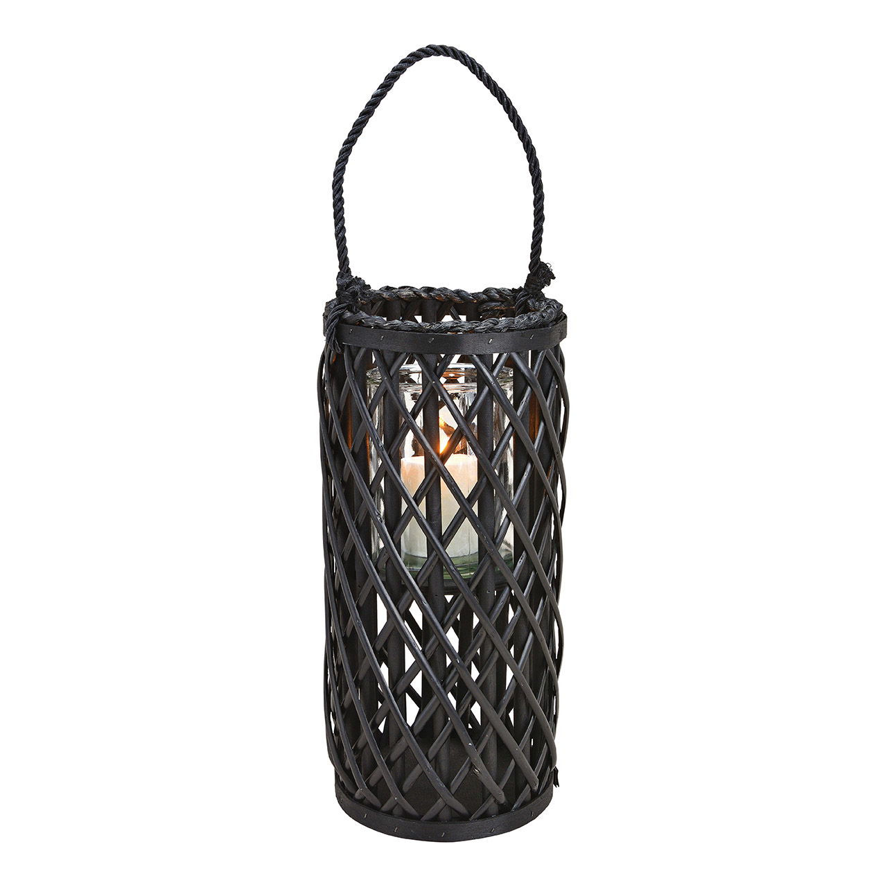 Lantern wickerwork with lantern glass made of natural material black (W/H/D) 18x40x18cm Lantern wickerwork with lantern glass made of natural material black (W/H/D) 18x40x18cm