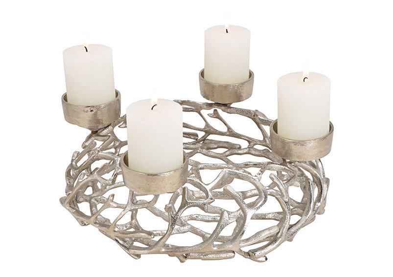 Advent wreath, candle holder made of aluminum silver (w / h / d) 38x15x38cm