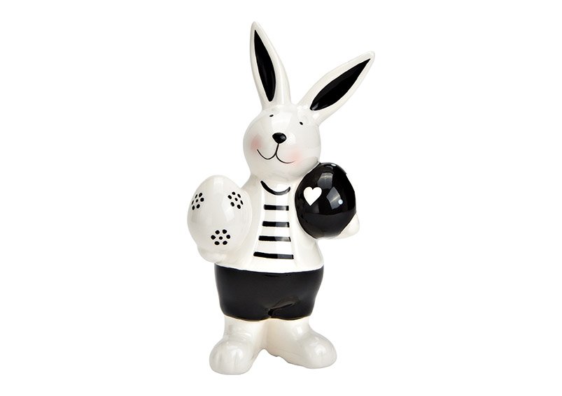 Coniglietto con uova in ceramica bianca, nera (L/H/D) 10x17x5cm