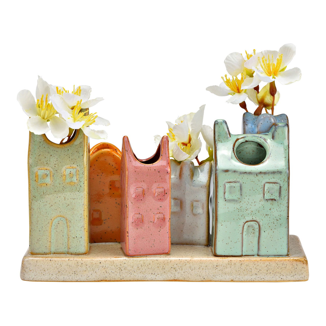 Ceramic townhouses vase, colorful (W/H/D) 18x11x7cm