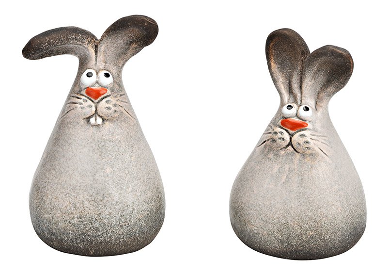 Bunny keramiek grijs 2-voudig, (B/H/D) 9x14x8cm