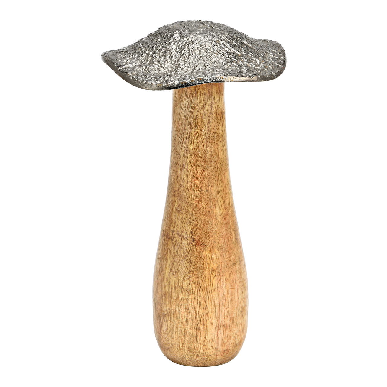 Champignon en bois de manguier, métal naturel (L/H/P) 12x22x12cm