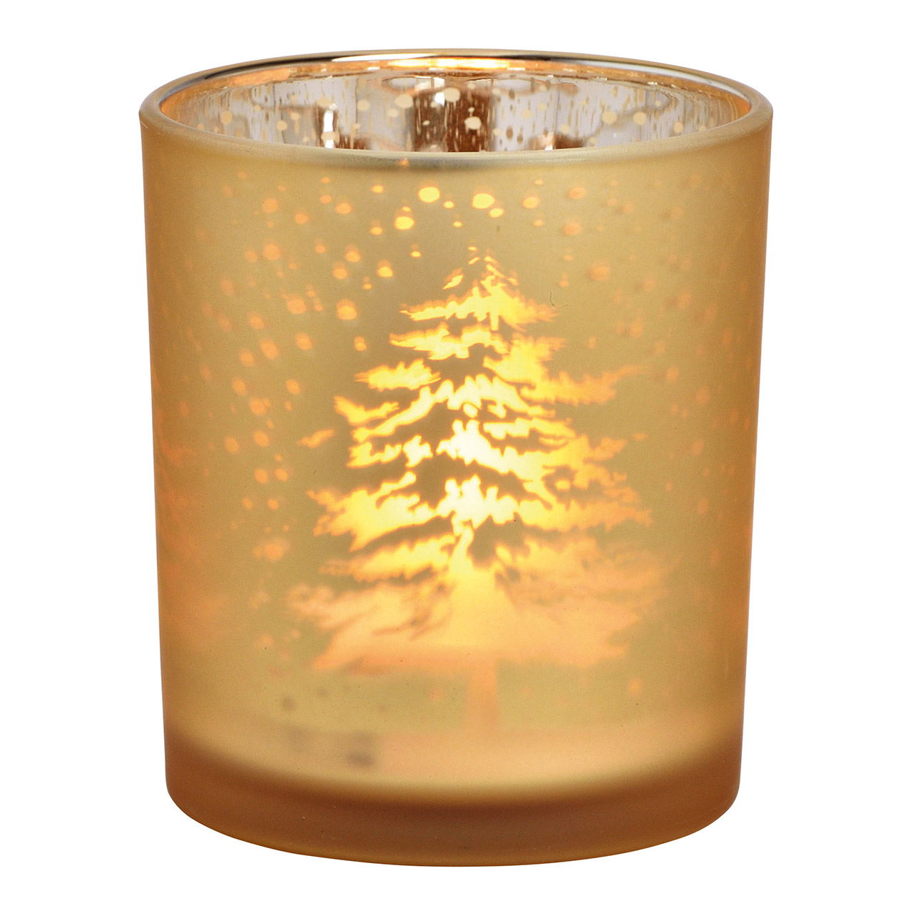 Windlicht winterbosdecor van glas champagne (B/H/D) 9x10x9cm